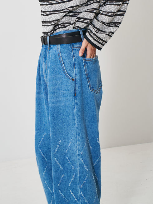 【 予約:2月上旬 】LASER CUT WIDE DENIM /Y261-31001